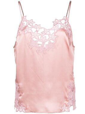 Fleur du Mal Blush Pink Silk Embroidered Floral Lace-Trim Cami